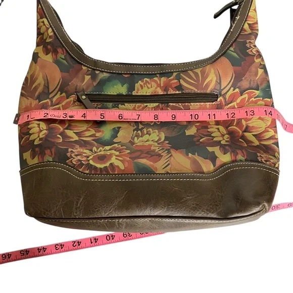 BOC Floral Shoulder Bag Brown Trim Hobo Purse Multi Pocket - Picture 8 of 9